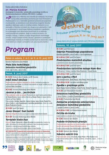 Program Križnikovega pravljičnega festivala 2017